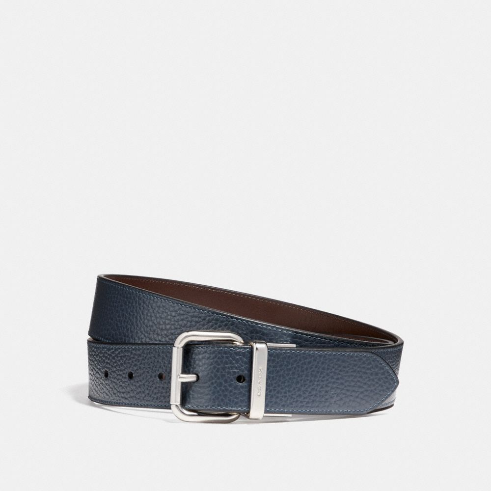 COACH WIDE JEANS BUCKLE CUT-TO-SIZE REVERSIBLE PEBBLE LEATHER BELT - DARK DENIM/MAHOGANY - f12153