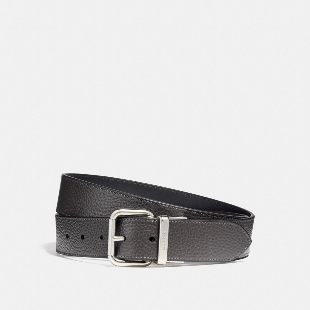 COACH WIDE JEANS BUCKLE CUT-TO-SIZE REVERSIBLE PEBBLE LEATHER BELT - MIDNIGHT/BLACK - F12153