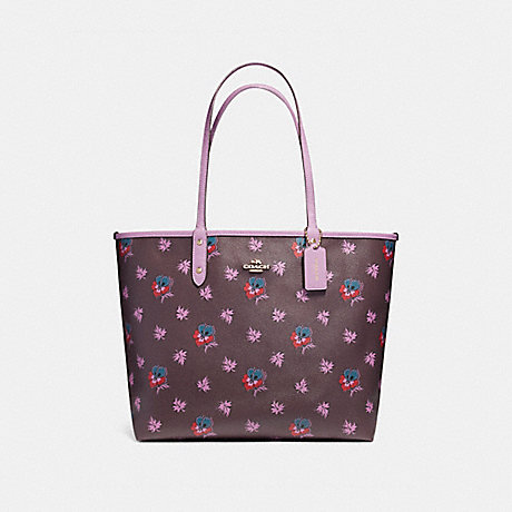 COACH REVERSIBLE CITY TOTE IN WILDFLOWER PRINT COATED CANVAS - LIGHT GOLD/OXBLOOD MULTI - f12176