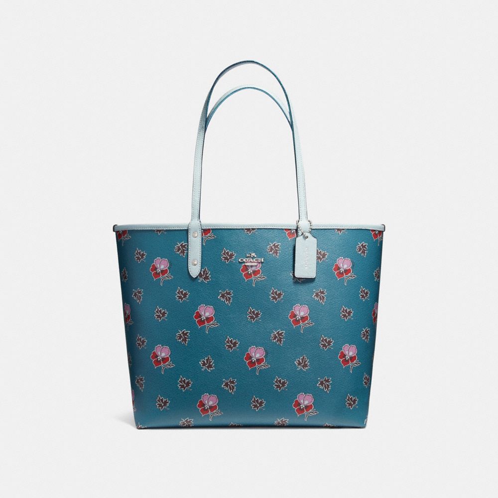 REVERSIBLE CITY TOTE IN WILDFLOWER PRINT COATED CANVAS - COACH  f12176 - SILVER/DARK TEAL MULTI
