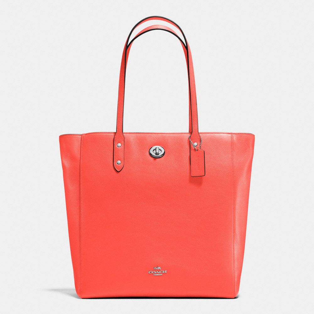 COACH F12184 - TOWN TOTE IN PEBBLE LEATHER SILVER/BRIGHT ORANGE