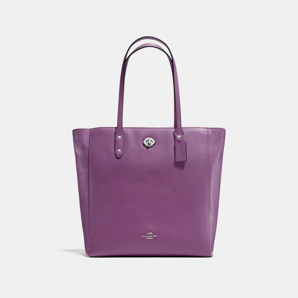 TOWN TOTE IN PEBBLE LEATHER - f12184 - SILVER/MAUVE