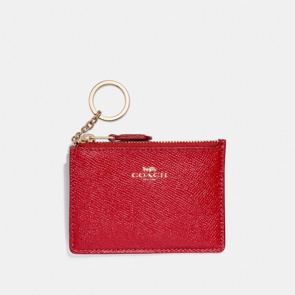 MINI SKINNY ID CASE IN CROSSGRAIN LEATHER - COACH f12186 - LIGHT  GOLD/TRUE RED