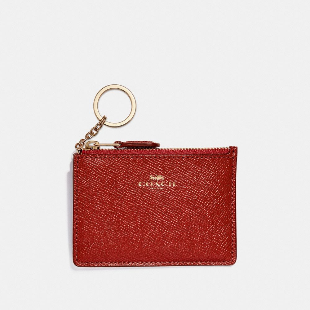 COACH f12186 MINI SKINNY ID CASE LIGHT GOLD/DARK RED