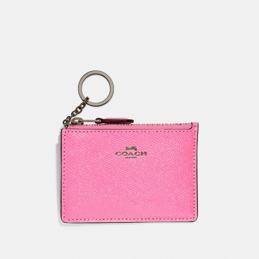 COACH F12186 MINI SKINNY ID CASE BLACK-ANTIQUE-NICKEL/NEON-PINK