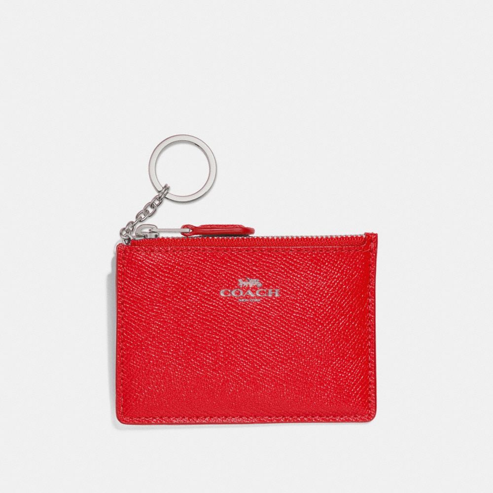 COACH f12186 MINI SKINNY ID CASE BRIGHT RED/SILVER