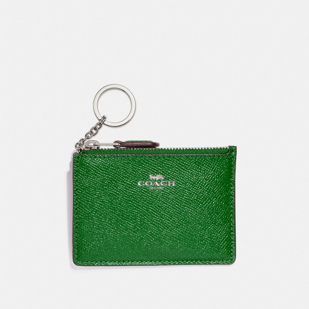 COACH F12186 MINI SKINNY ID CASE SILVER/KELLY-GREEN