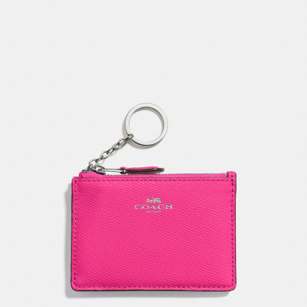 COACH F12186 Mini Skinny Id Case In Crossgrain Leather SILVER/BRIGHT FUCHSIA