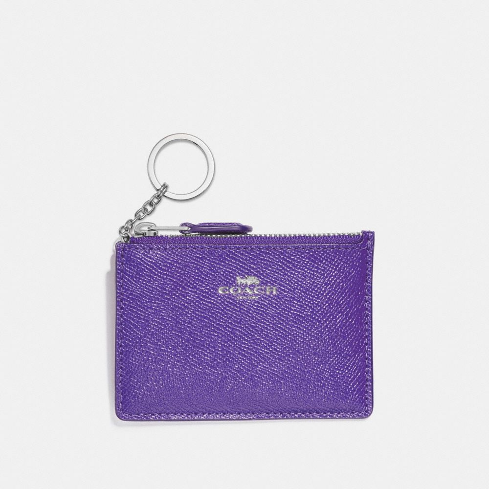 COACH MINI SKINNY ID CASE IN CROSSGRAIN LEATHER - SILVER/PURPLE - f12186