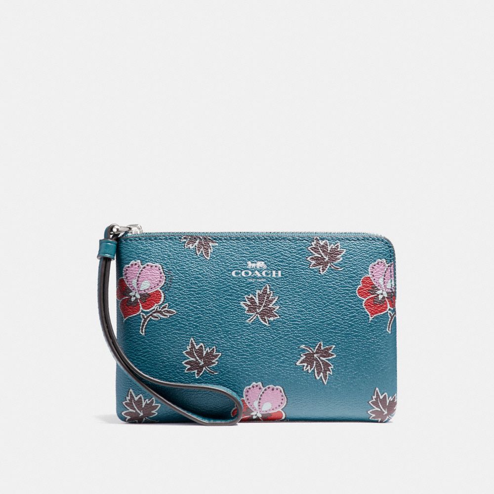 CORNER ZIP WRISTLET IN WILDFLOWER PRINT COATED CANVAS - COACH  f12521 - SILVER/DARK TEAL