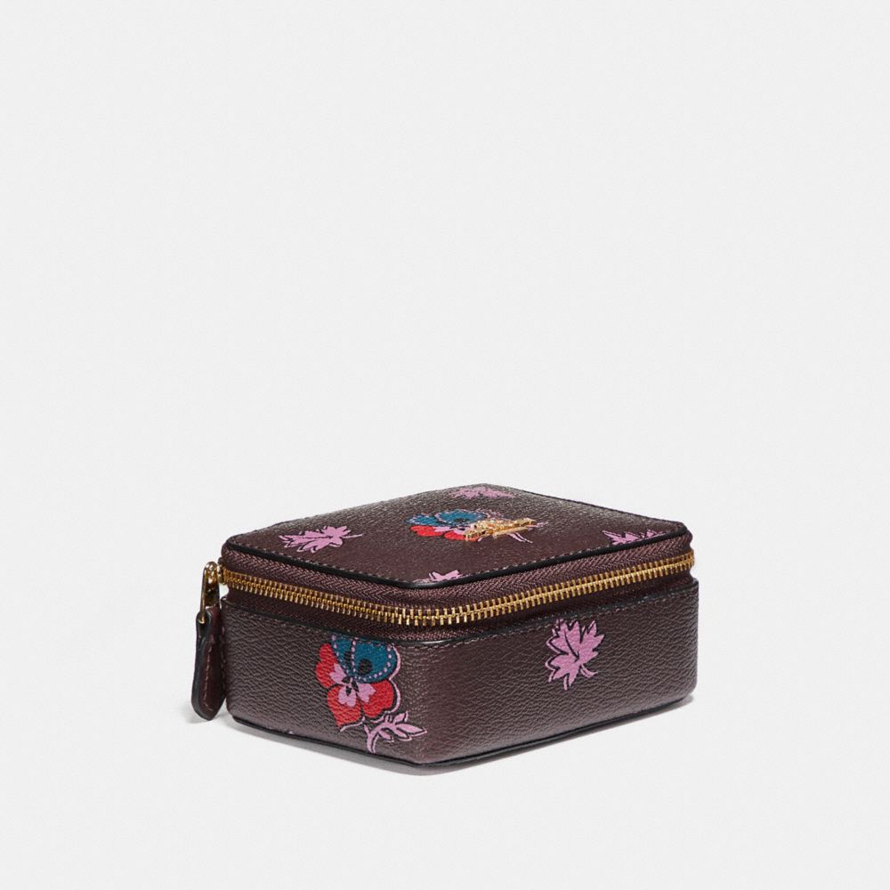 JEWELRY BOX IN WILDFLOWER PRINT COATED CANVAS - f12522 - LIGHT GOLD/OXBLOOD 1