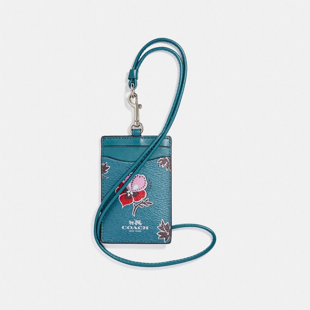 COACH F12554 - ID LANYARD IN WILDFLOWER PRINT COATED CANVAS SILVER/DARK TEAL