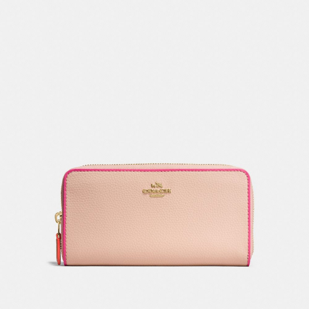 COACH F12585 Accordion Zip Wallet In Polished Pebble Leather With Multi Edgestain IMITATION GOLD/NUDE PINK MULTI