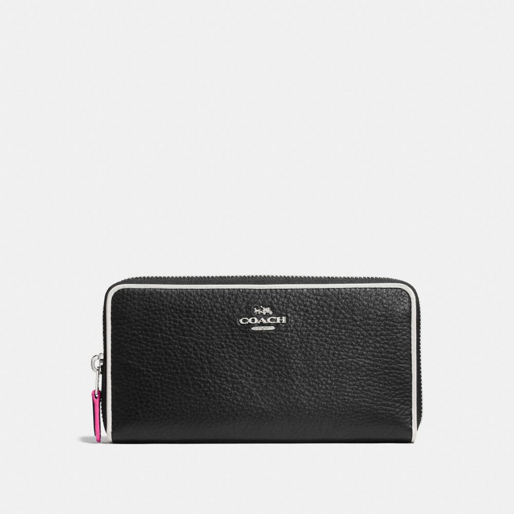 COACH F12585 - ACCORDION ZIP WALLET IN POLISHED PEBBLE LEATHER WITH MULTI EDGESTAIN SILVER/BLACK MULTI