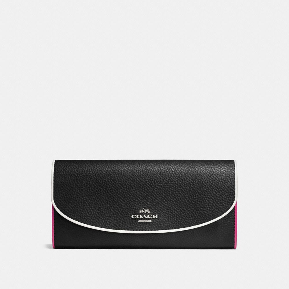 SLIM ENVELOPE WALLET IN POLISHED PEBBLE LEATHER - SILVER/BLACK MULTI - COACH F12586