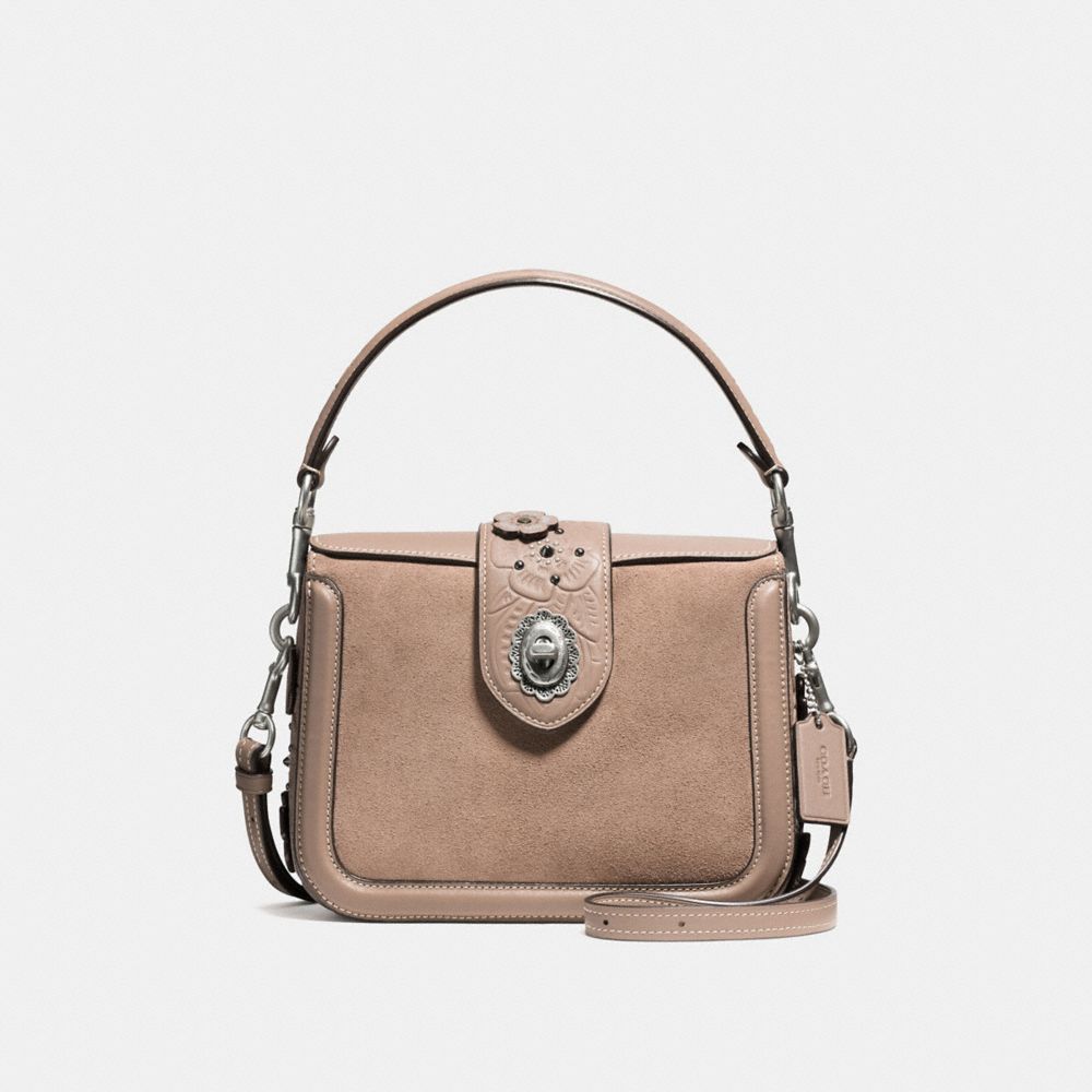 PAGE CROSSBODY WITH PAINTED TEA ROSE TOOLING - f12588 - LIGHT ANTIQUE NICKEL/STONE MULTI