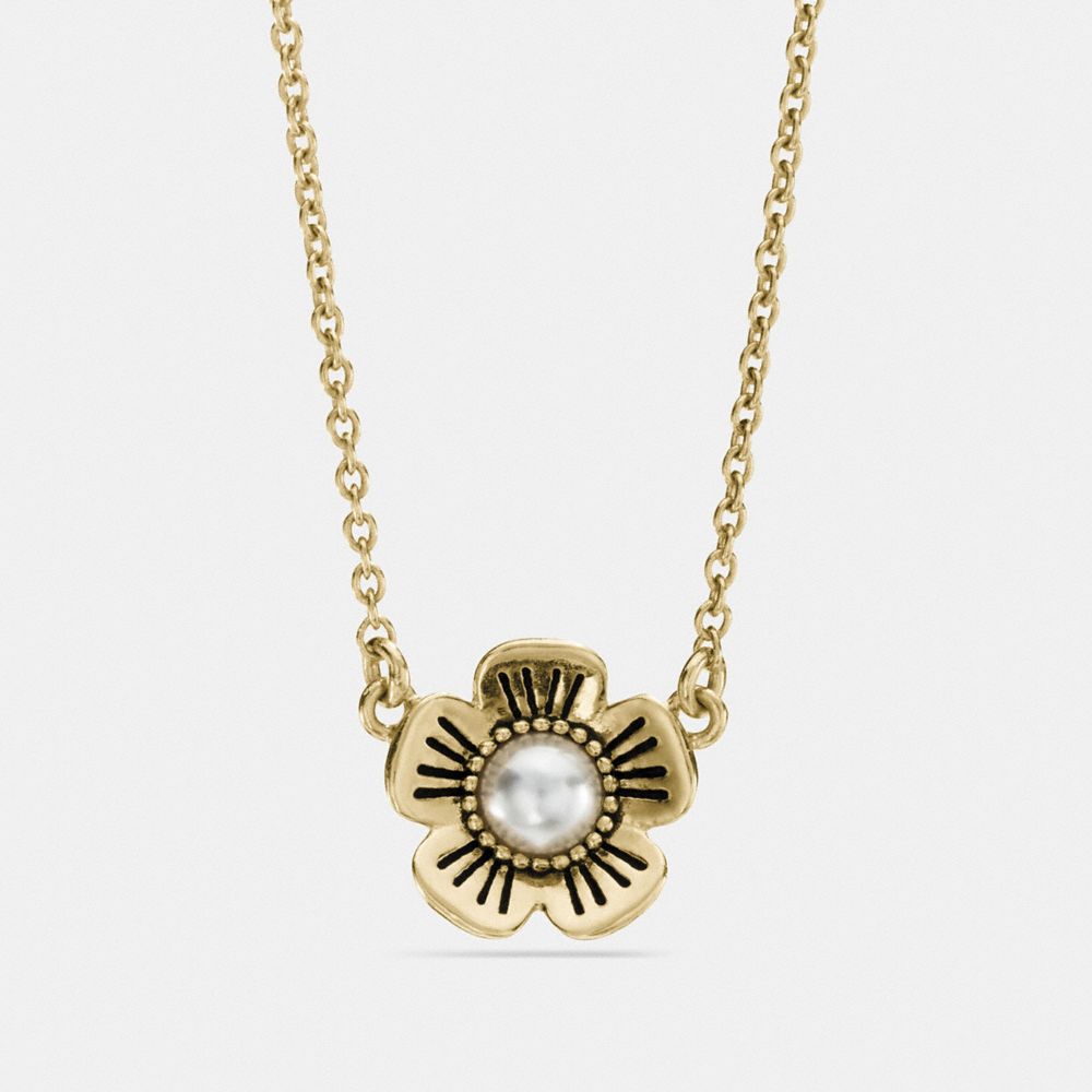 COACH F12593 Tea Rose Pearl Necklace GOLD
