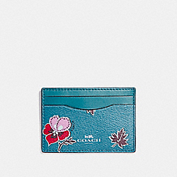FLAT CARD CASE IN WILDFLOWER PRINT COATED CANVAS - COACH f12773 - SILVER/DARK TEAL