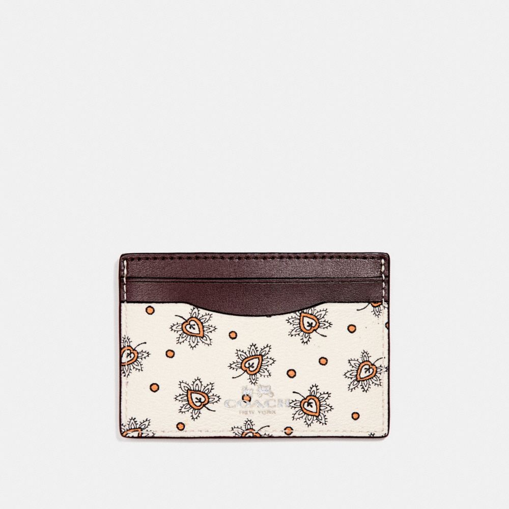 COACH CARD CASE IN FOREST BUD PRINT COATED CANVAS - SILVER/CHALK MULTI - f12821
