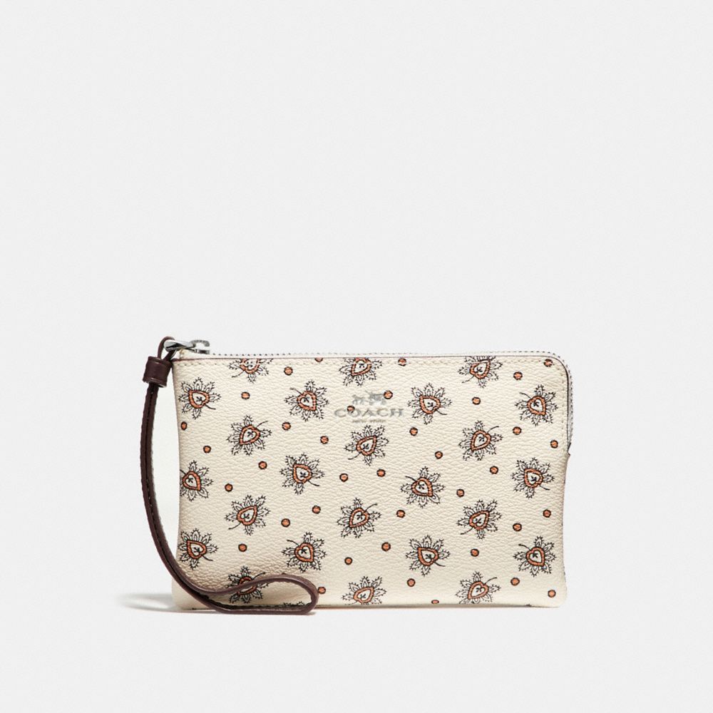 COACH f13315 CORNER ZIP WRISTLET IN FOREST BUD PRINT COATED  CANVAS SILVER/CHALK MULTI