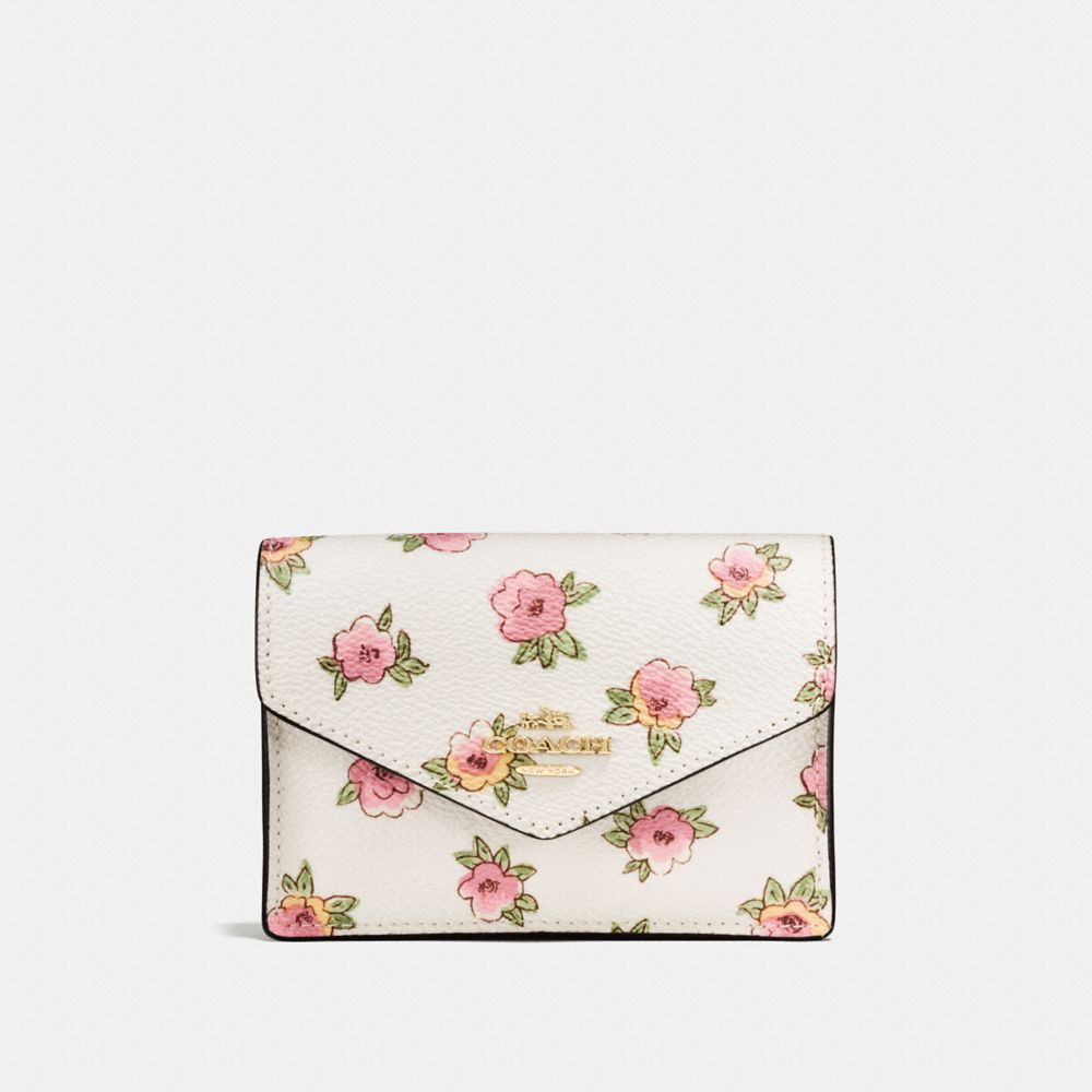 COACH ENVELOPE CARD CASE WITH FLOWER PATCH PRINT - LIGHT GOLD/FLOWER PATCH - f13321