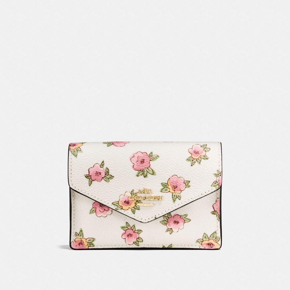 COACH f13321 ENVELOPE CARD CASE WITH FLOWER PATCH PRINT LIGHT GOLD/FLOWER PATCH