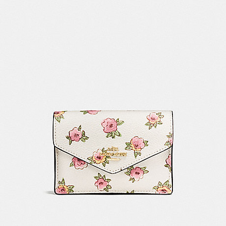COACH f13321 ENVELOPE CARD CASE WITH FLOWER PATCH PRINT LIGHT GOLD/FLOWER PATCH