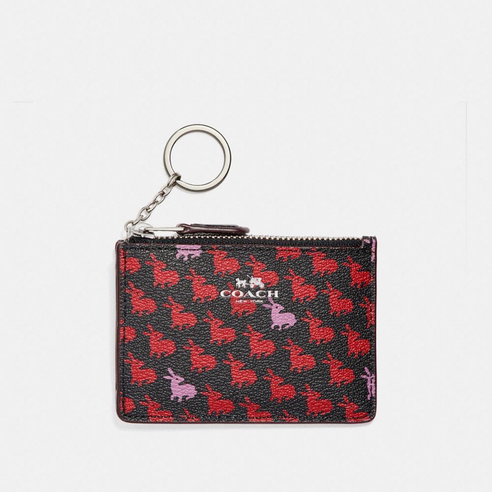 COACH F13520 Mini Skinny Id Case In Bunny Print Coated Canvas SILVER/BLACK MULTI