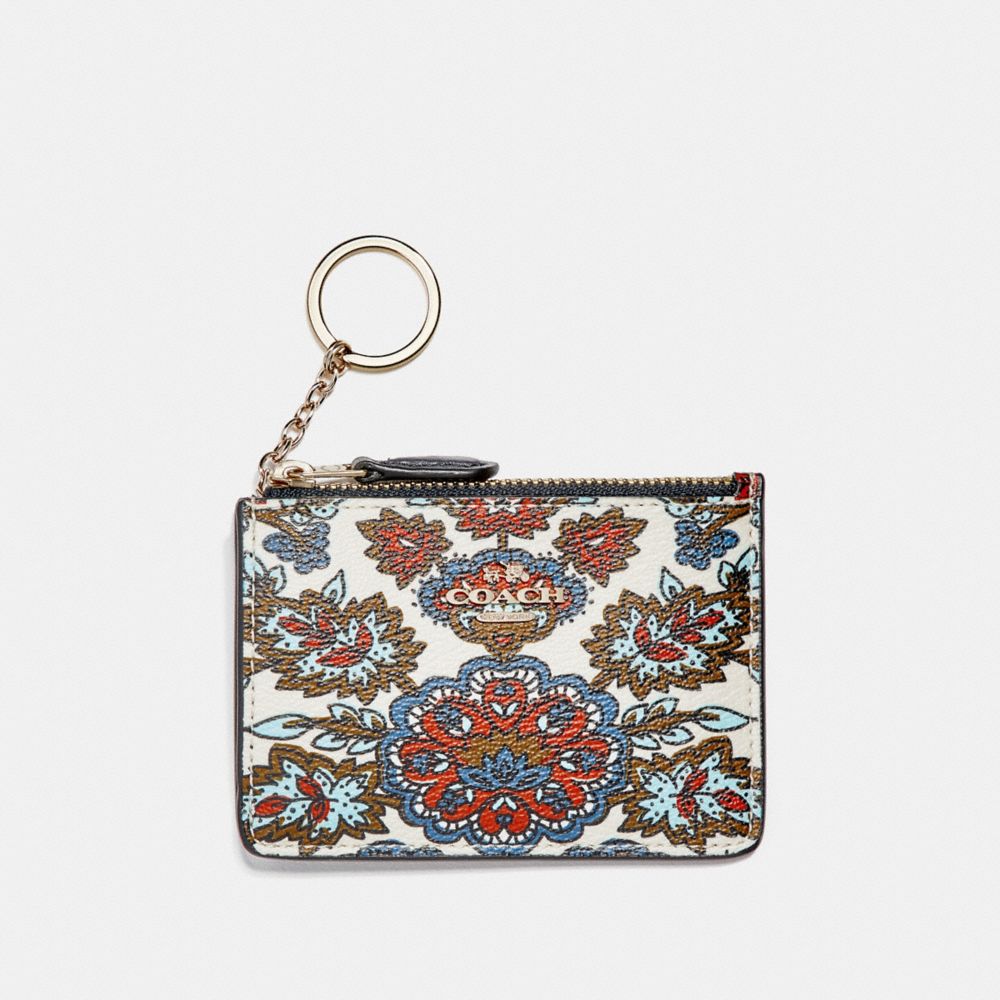 COACH F13521 Mini Skinny Id Case With Forest Flower Print GOLD/CREAM/RED MULTI