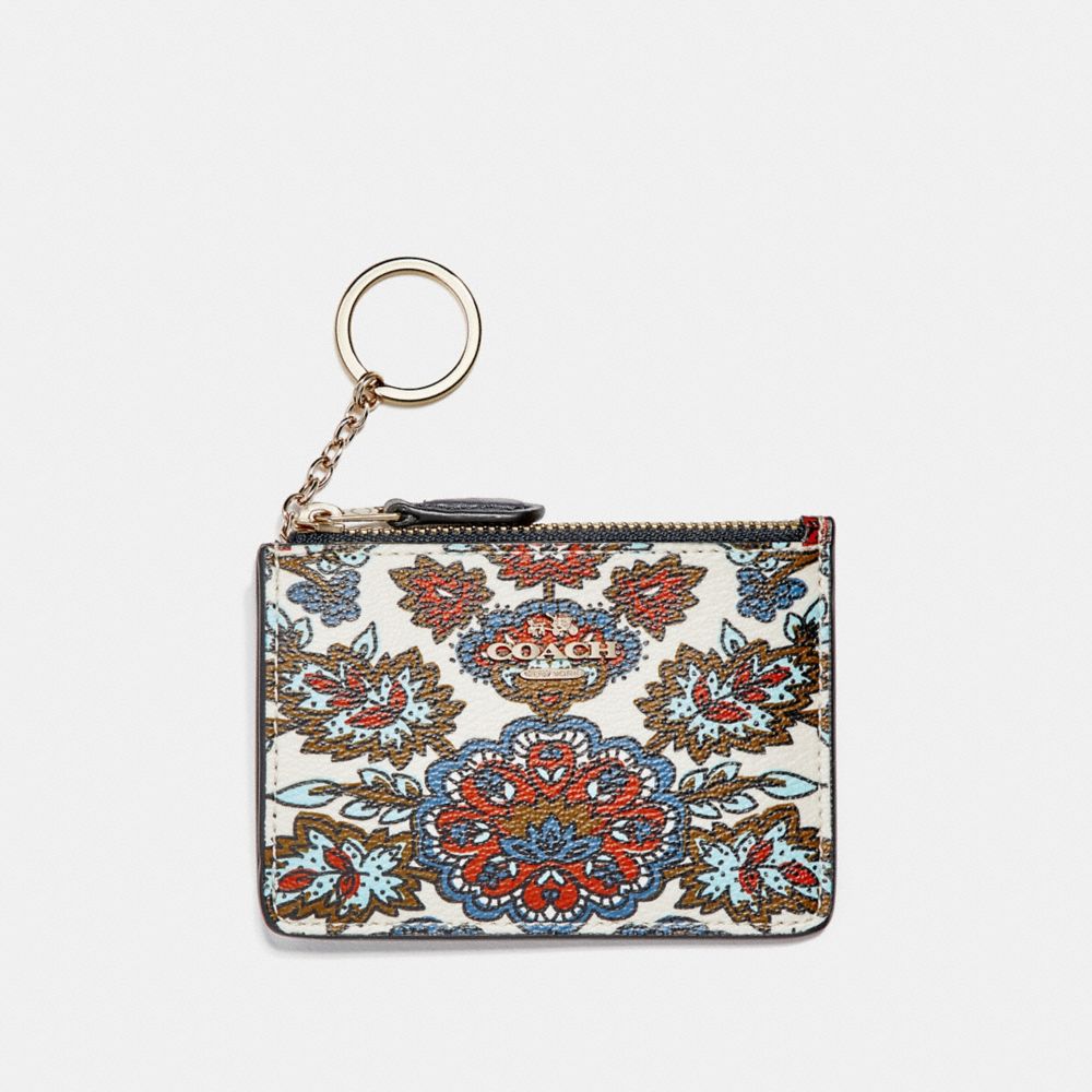 COACH MINI SKINNY ID CASE WITH FOREST FLOWER PRINT - GOLD/CREAM/RED MULTI - F13521