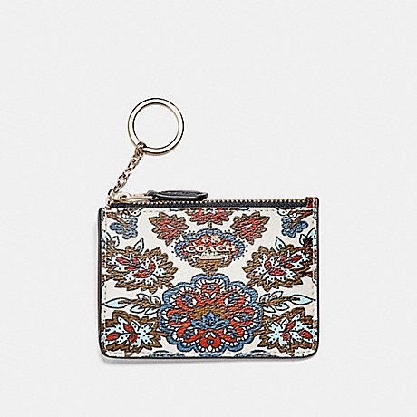 COACH MINI SKINNY ID CASE WITH FOREST FLOWER PRINT - GOLD/CREAM/RED MULTI - F13521