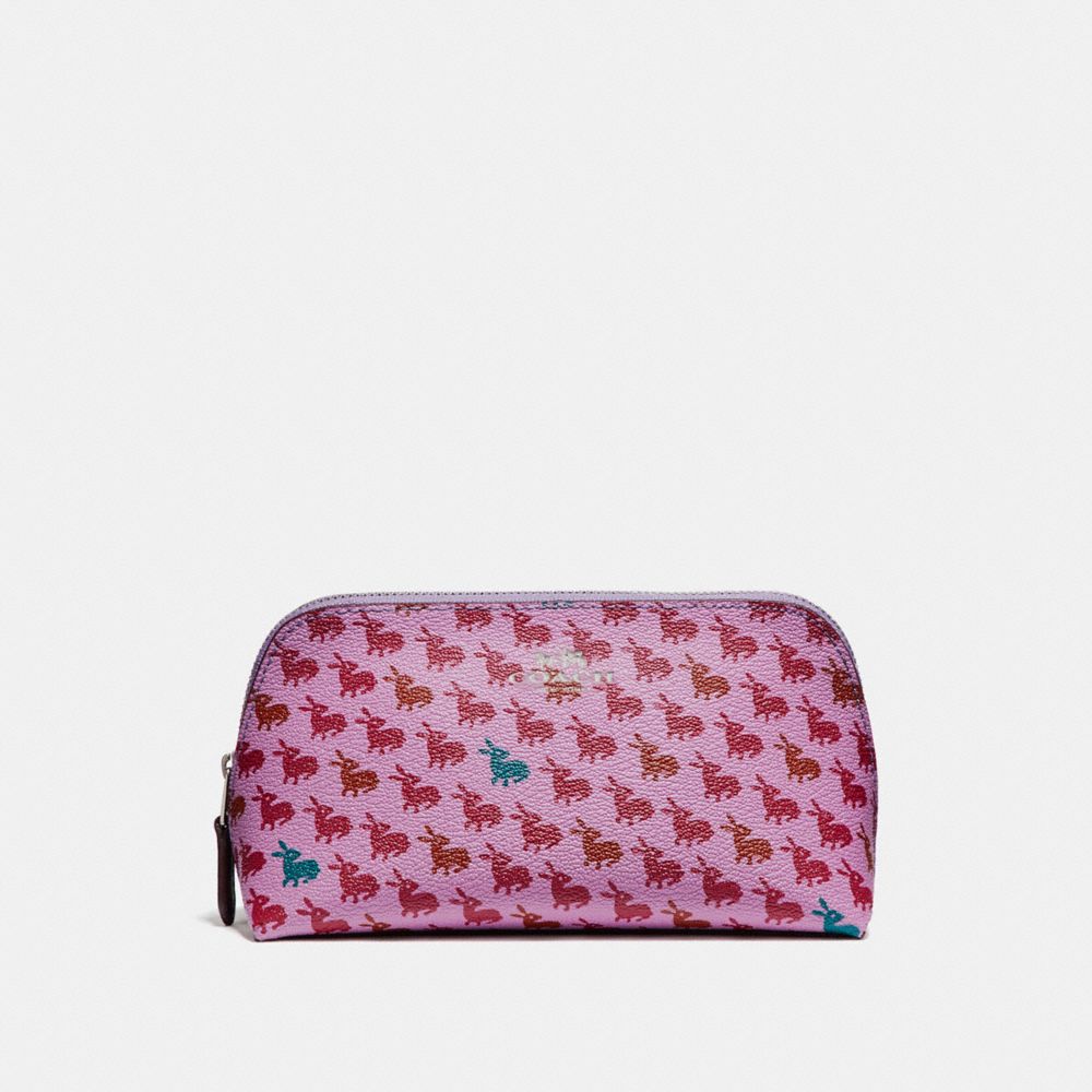 COSMETIC CASE 17 IN BUNNY PRINT COATED CANVAS - f13528 - SILVER/LILAC MULTI