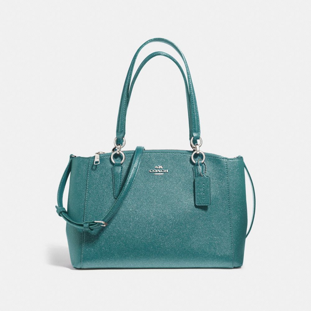 SMALL CHRISTIE CARRYALL IN GLITTER CROSSGRAIN LEATHER - SILVER/DARK TEAL - COACH F13684