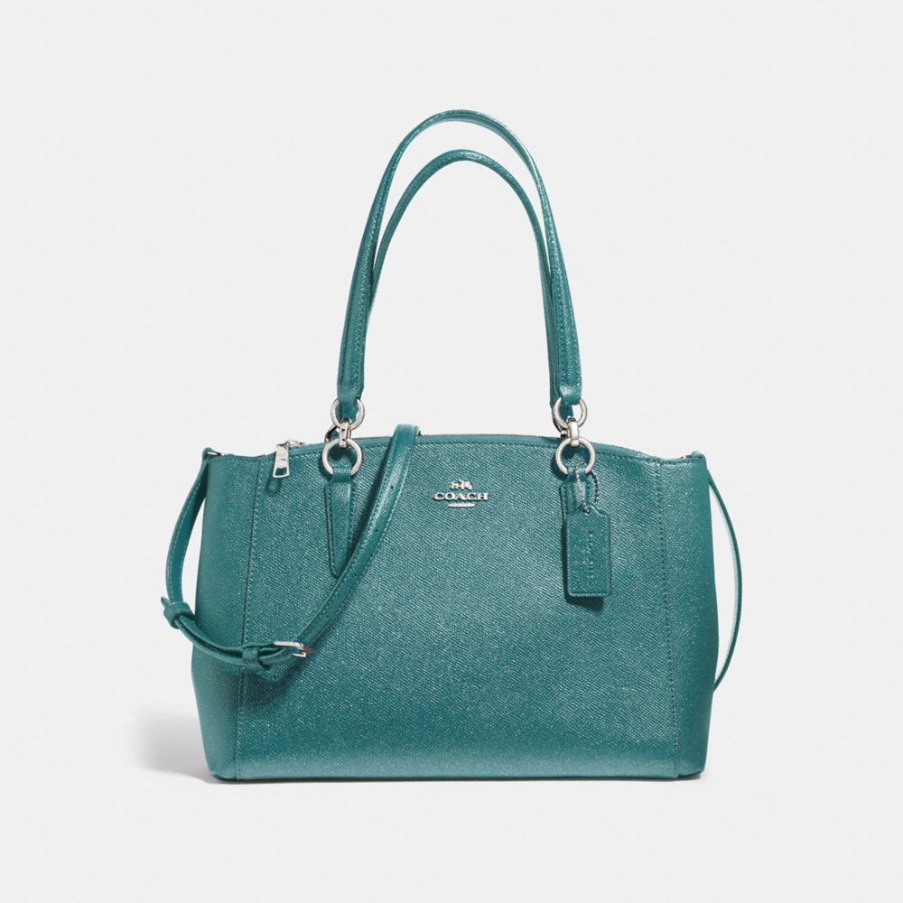 COACH SMALL CHRISTIE CARRYALL IN GLITTER CROSSGRAIN LEATHER - SILVER/DARK TEAL - F13684