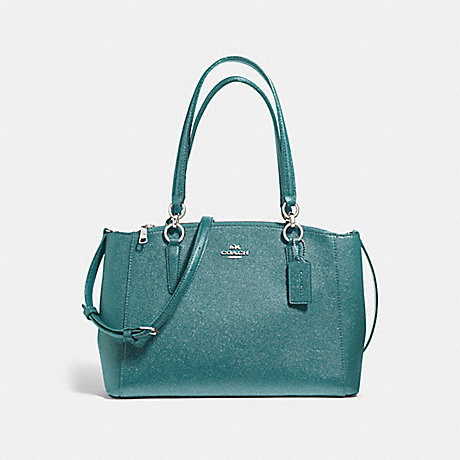COACH SMALL CHRISTIE CARRYALL IN GLITTER CROSSGRAIN LEATHER - SILVER/DARK TEAL - f13684