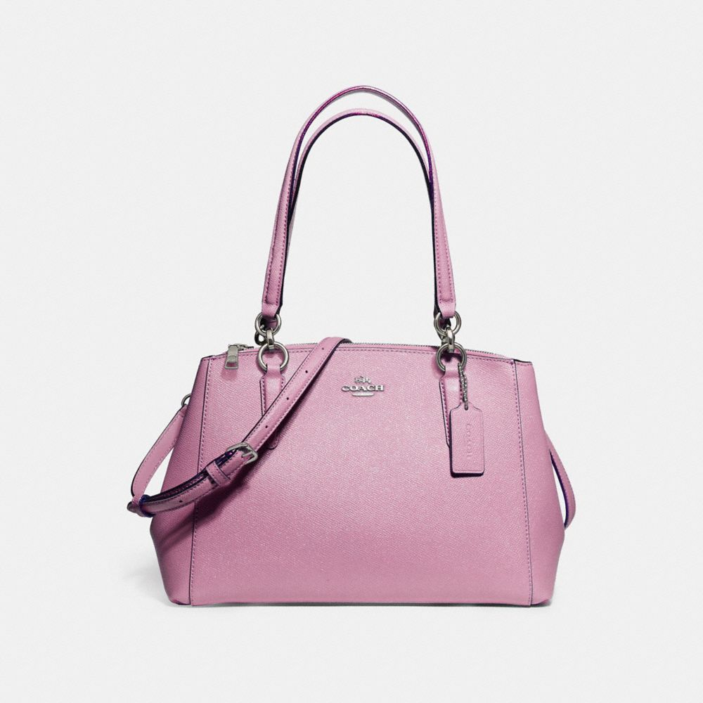 SMALL CHRISTIE CARRYALL IN GLITTER CROSSGRAIN LEATHER - SILVER/LILAC - COACH F13684