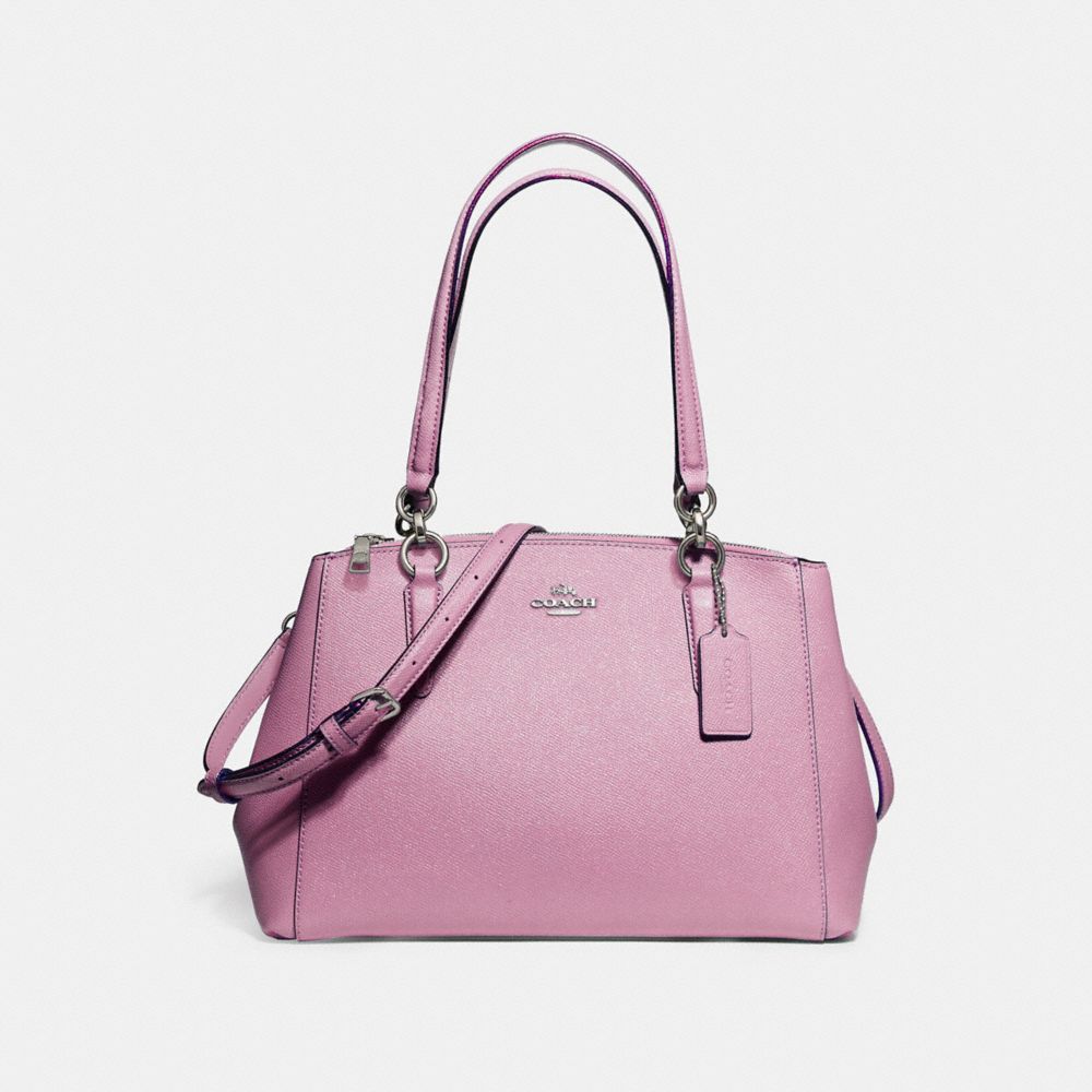 COACH SMALL CHRISTIE CARRYALL IN GLITTER CROSSGRAIN LEATHER - SILVER/LILAC - F13684