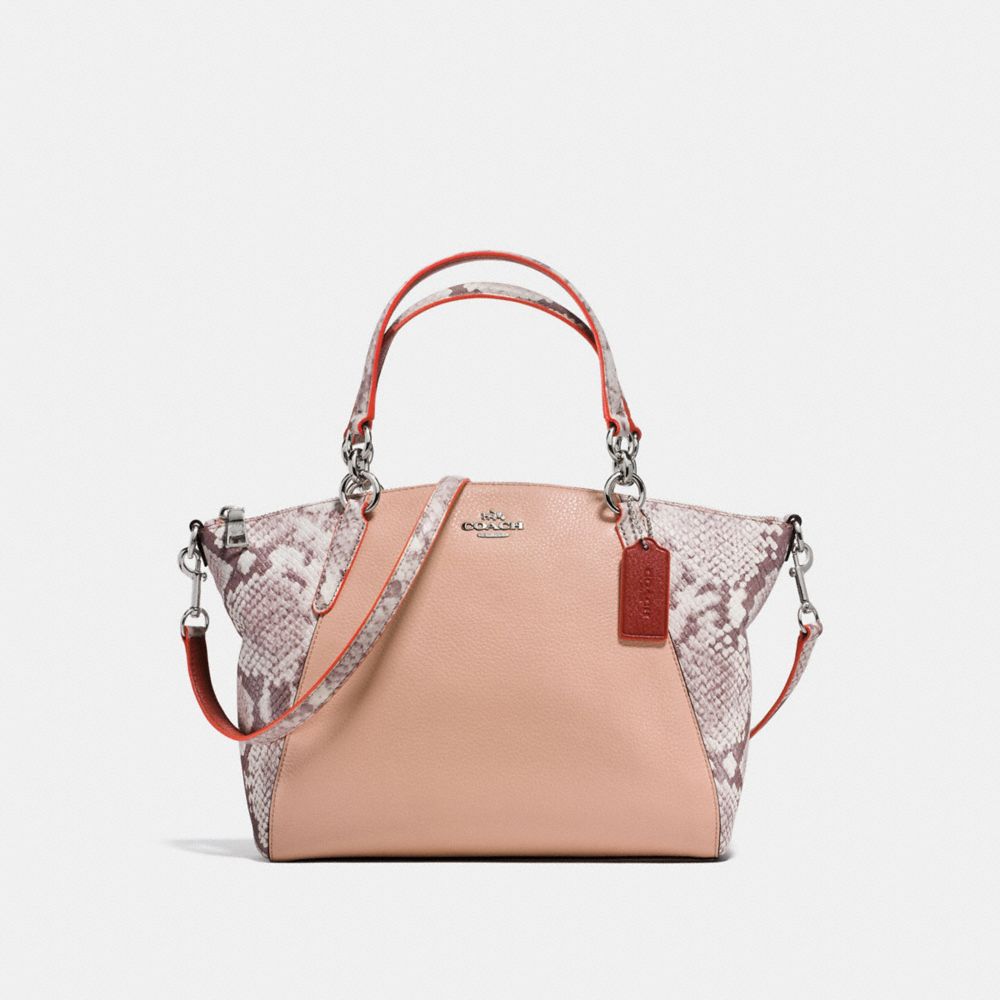 SMALL KELSEY SATCHEL IN REFINED NATURAL PEBBLE LEATHER WITH PYTHON EMBOSSED LEATHER - f13692 - SILVER/NUDE PINK MULTI