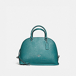 SIERRA SATCHEL IN GLITTER CROSSGRAIN LEATHER - f13711 - SILVER/DARK TEAL