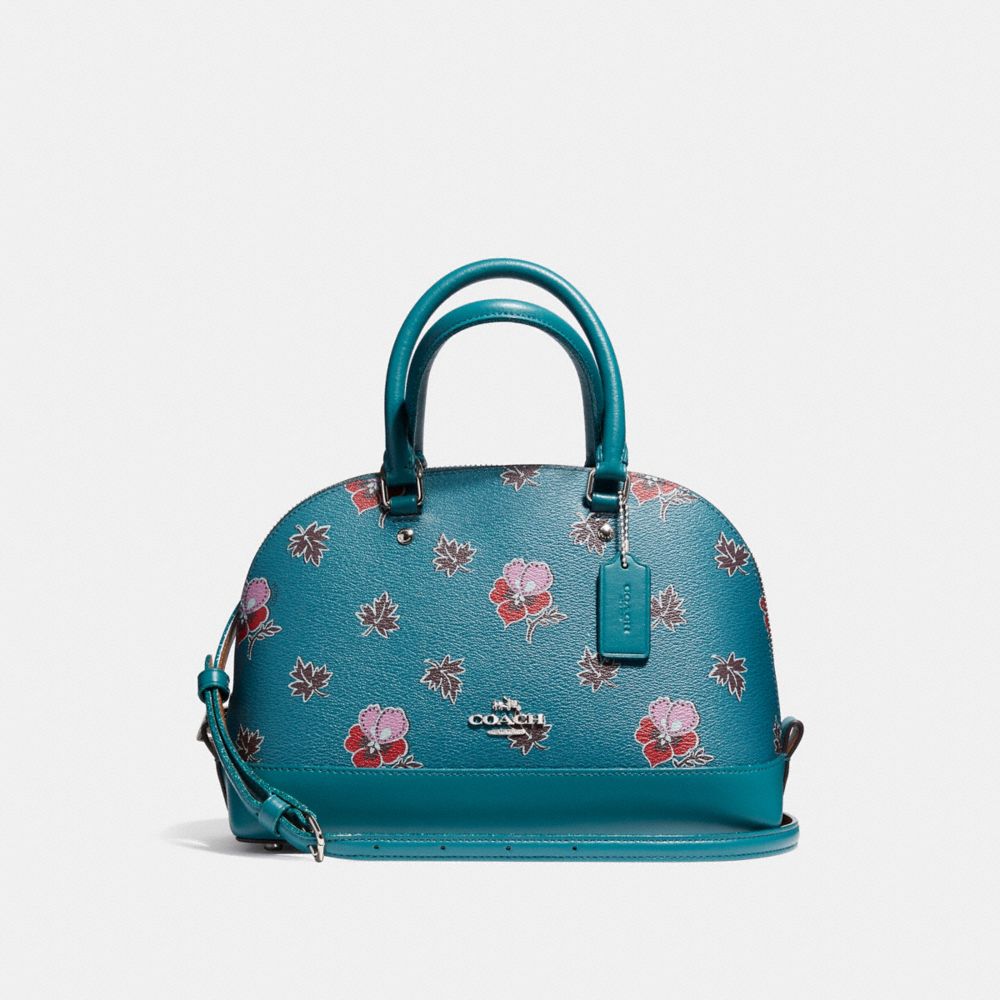 COACH MINI SIERRA SATCHEL IN WILDFLOWER PRINT COATED CANVAS - SILVER/DARK TEAL - F13752