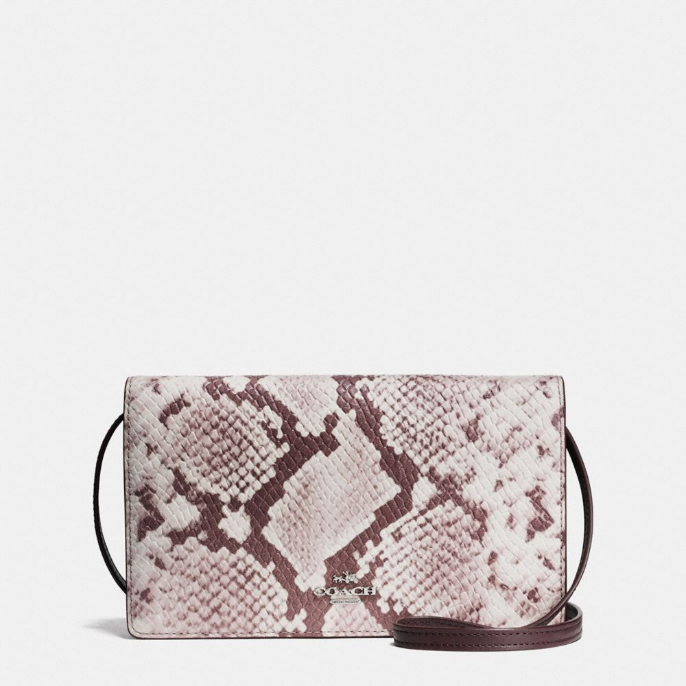 FOLDOVER CLUTCH CROSSBODY IN PYTHON EMBOSSED LEATHER - f14930 - SILVER/CHALK MULTI