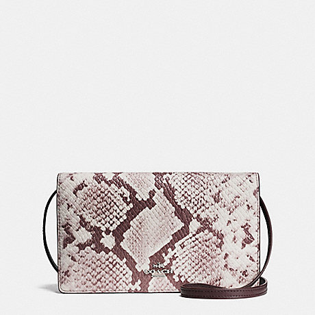 COACH f14930 FOLDOVER CLUTCH CROSSBODY IN PYTHON EMBOSSED LEATHER SILVER/CHALK MULTI