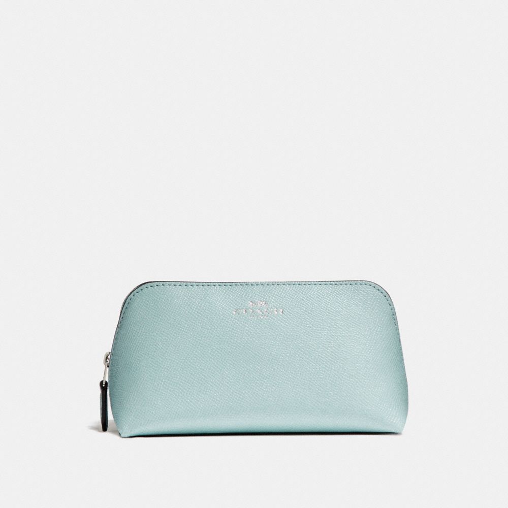 COSMETIC CASE 17 IN GLITTER CROSSGRAIN LEATHER - COACH f15152 -  SILVER/AQUA