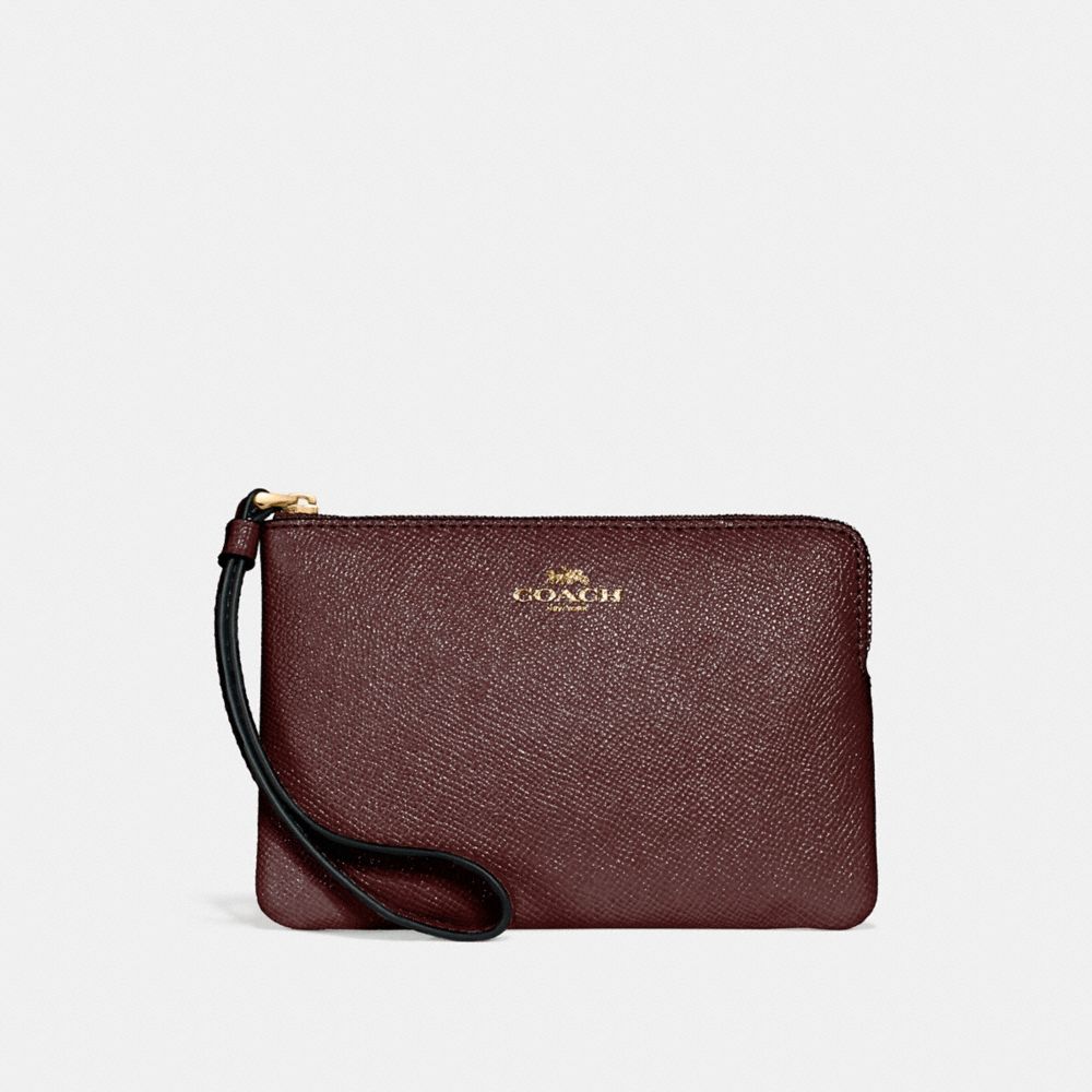 CORNER ZIP WRISTLET IN GLITTER CROSSGRAIN LEATHER - f15154 - LIGHT GOLD/OXBLOOD 1