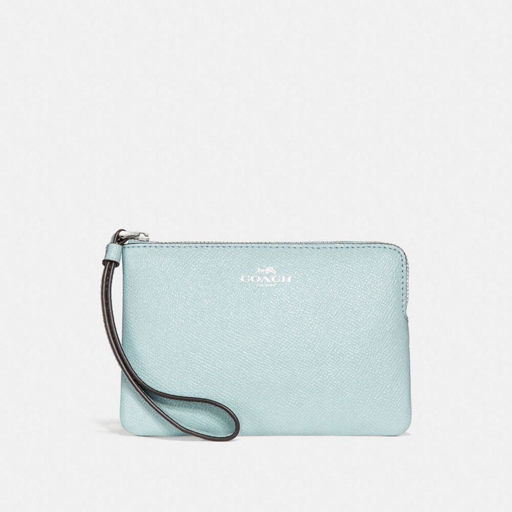 CORNER ZIP WRISTLET IN GLITTER CROSSGRAIN LEATHER - f15154 - SILVER/AQUA