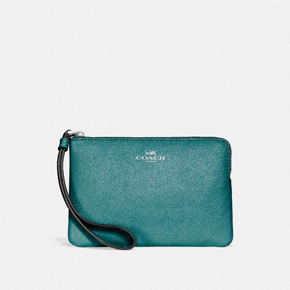 CORNER ZIP WRISTLET IN GLITTER CROSSGRAIN LEATHER - f15154 - SILVER/DARK TEAL