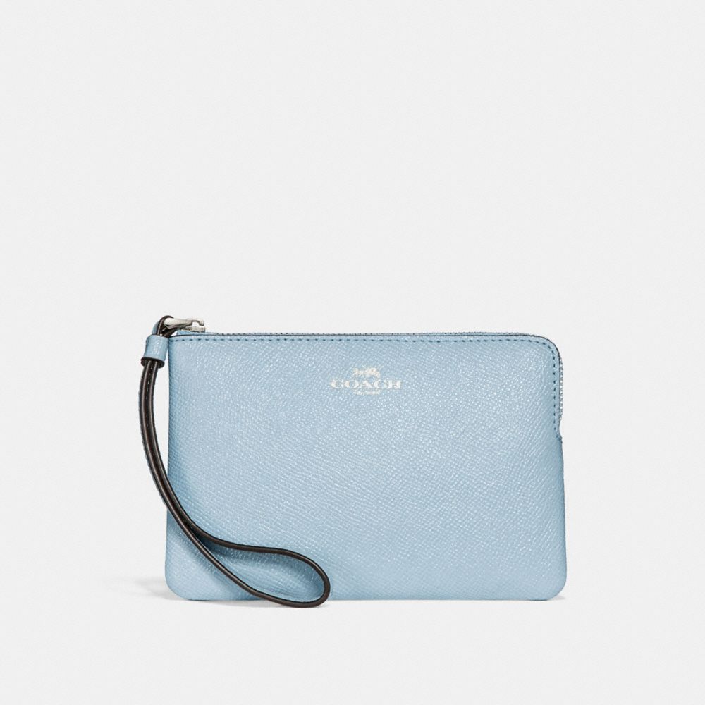 COACH F15154 CORNER ZIP WRISTLET SILVER/PALE-BLUE