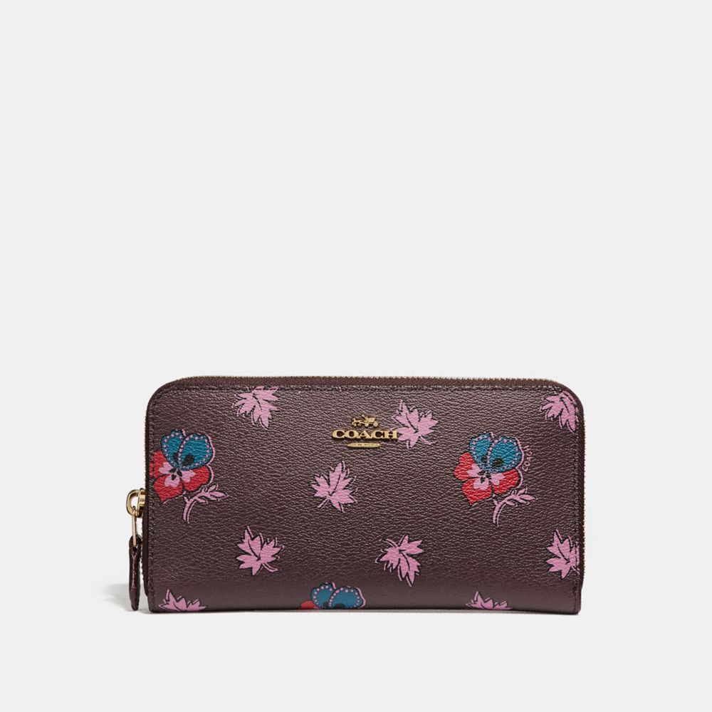 ACCORDION ZIP WALLET IN WILDFLOWER PRINT COATED CANVAS - f15155 - LIGHT GOLD/OXBLOOD 1