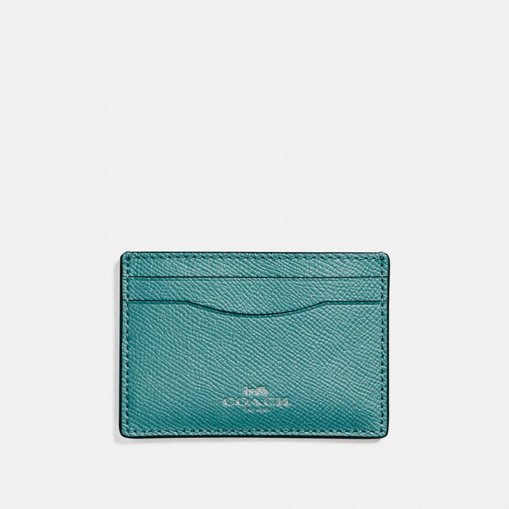 FLAT CARD CASE IN GLITTER CROSSGRAIN LEATHER - SILVER/DARK TEAL - COACH F15565