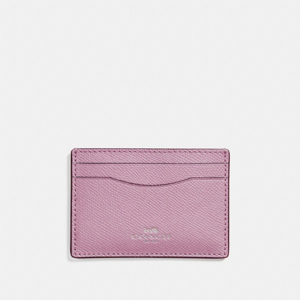 FLAT CARD CASE IN GLITTER CROSSGRAIN LEATHER - SILVER/LILAC - COACH F15565